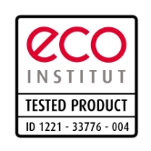 Keurmerk van het eco-INSTITUT voor producten die zeer weinig schadelijke stoffen bevatten.